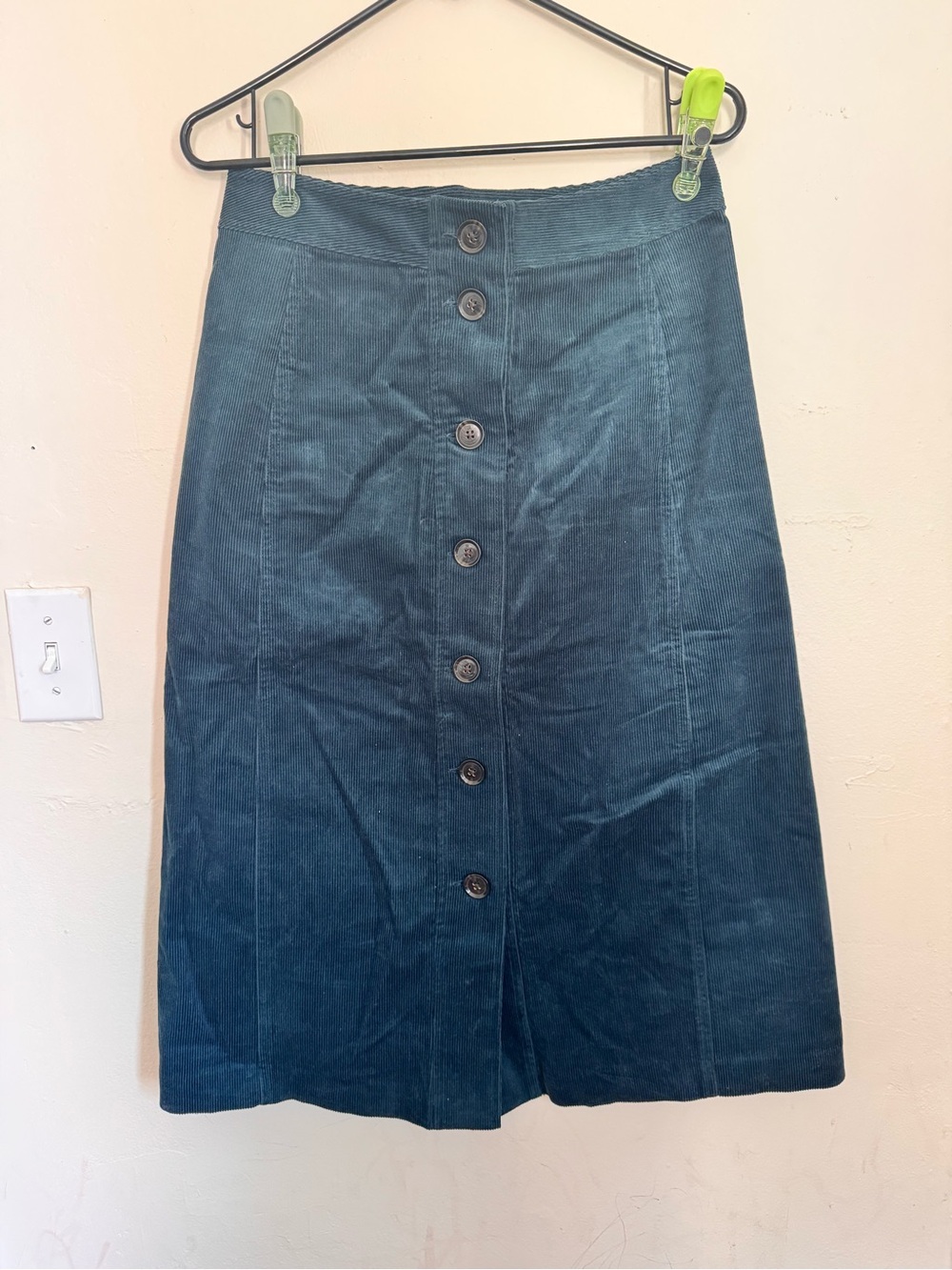 Banana Republic Teal Button-Front Corduroy Midi Skirt - Picture 2 of 7